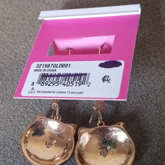 New! BETSEY JOHNSON Black Glitter Halloween Cat Long Drop Leverback Earrings. - Picture 9 of 9